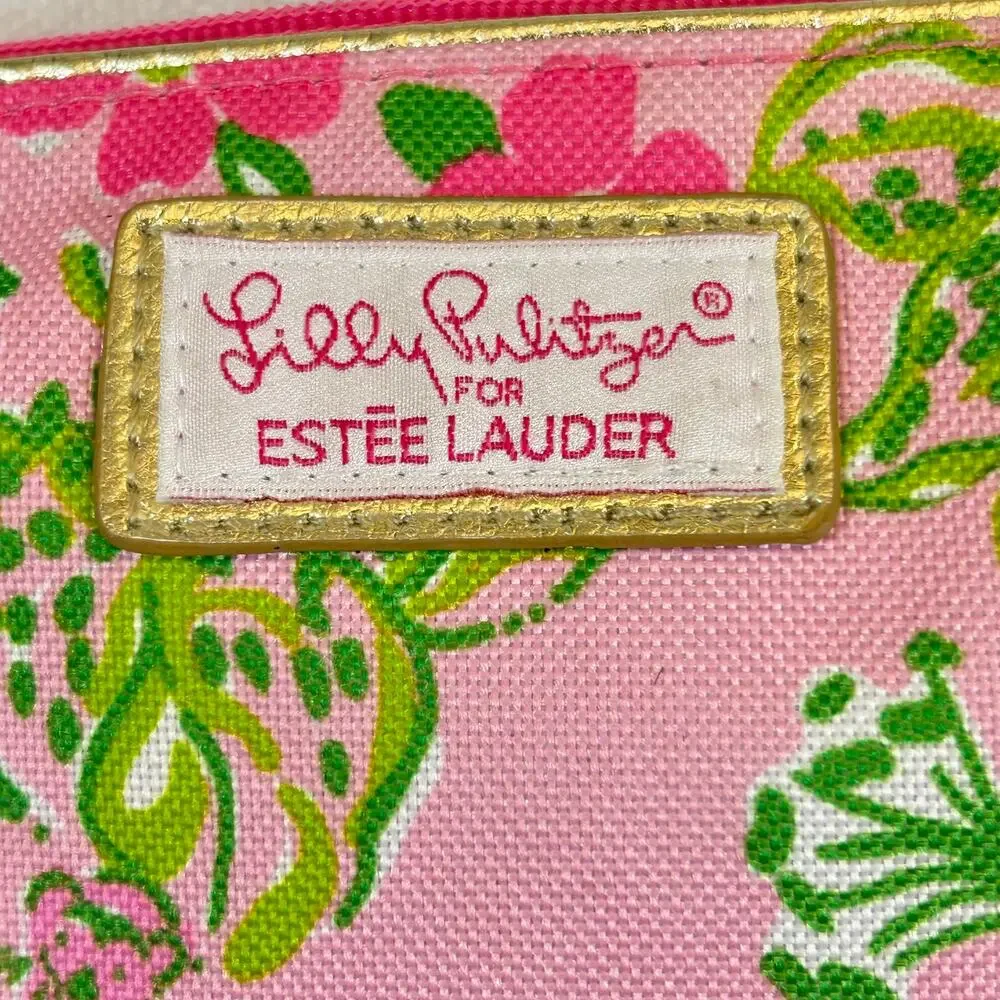 Lilly Pulitzer Cosmetic Bag For Estee Lauder Pink Floral 5' x 10